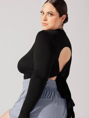 New Popflex Bow Back Reversible Long Sleeve Top Black S Small